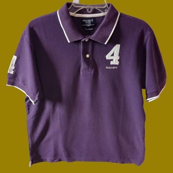 Hackett London Vtg number 4 Retro Classic Tailored Polo Shirt Purple/wht Large - Picture 1 of 12